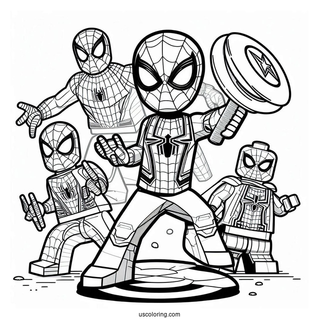 Lego Spider-Man With Avengers Characters Coloring