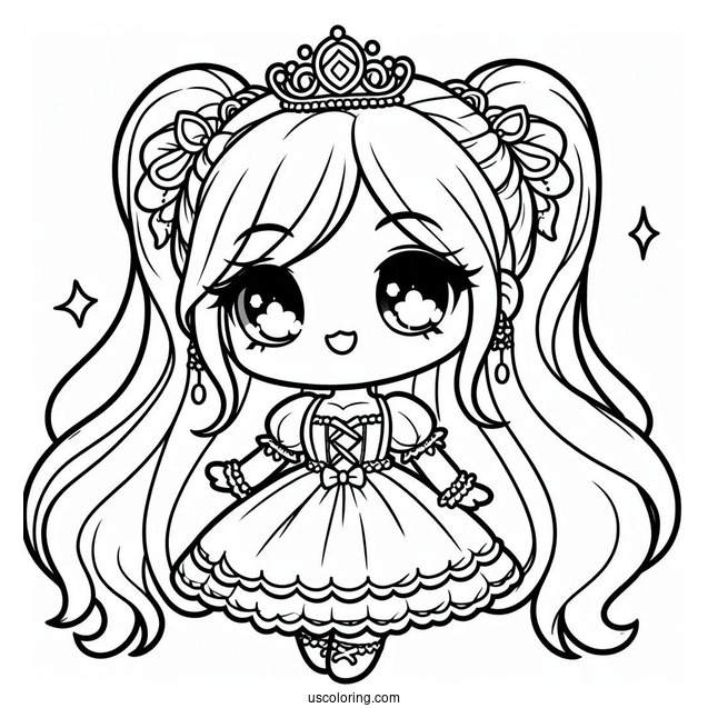 Cute Chibi Princess Coloring Page For Preschoolers