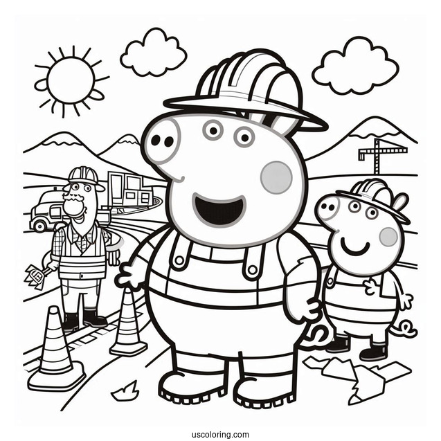 Mr Bull Road Workers Coloring Page