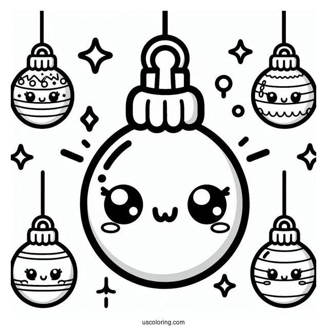 Kawaii Bulbs Christmas Ornaments Coloring Page For Preschoolers