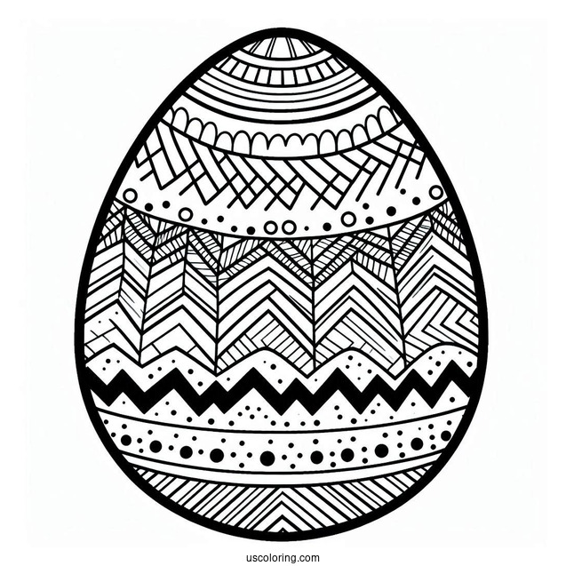 Easter Coloring Page Of Easter Egg With Chevron, Stripes, And Polka Dot Design