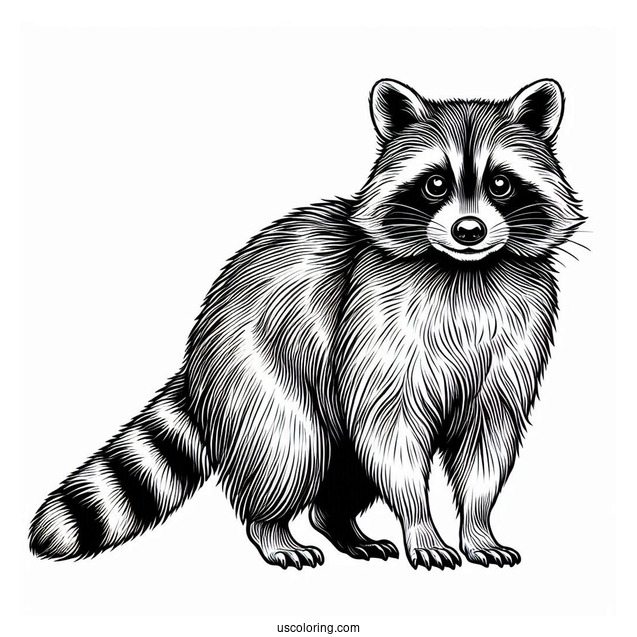 Realistic Raccoon Coloring Page Standing For Kids