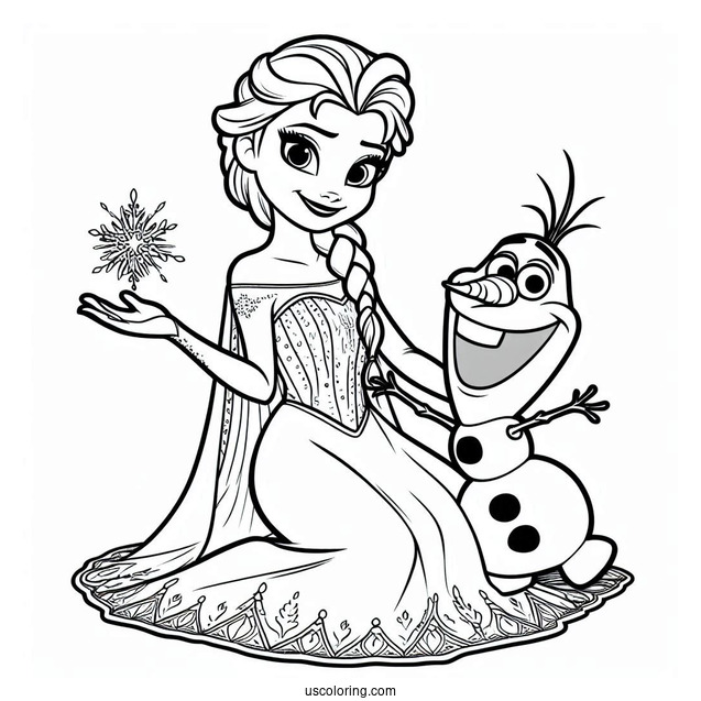 Elsa And Olaf From Frozen Coloring Page