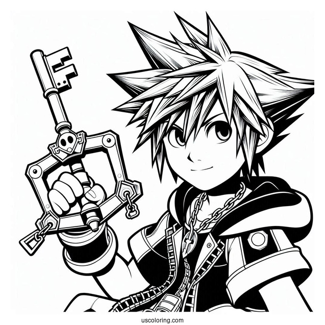 Super Smash Bros Coloring Page Of Sora Holding Keyblade