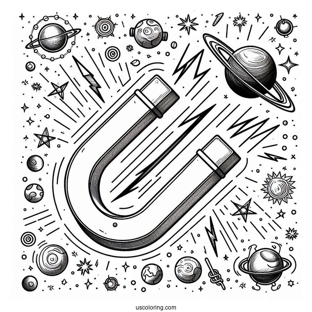 Science Coloring Page Of Magnet Showing Magnetic Force