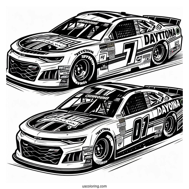 NASCAR Coloring Page Of Daytona Chevrolet Camaro Side To Side