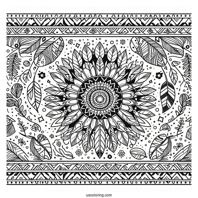 Native American Coloring Page Pattern On Fabric