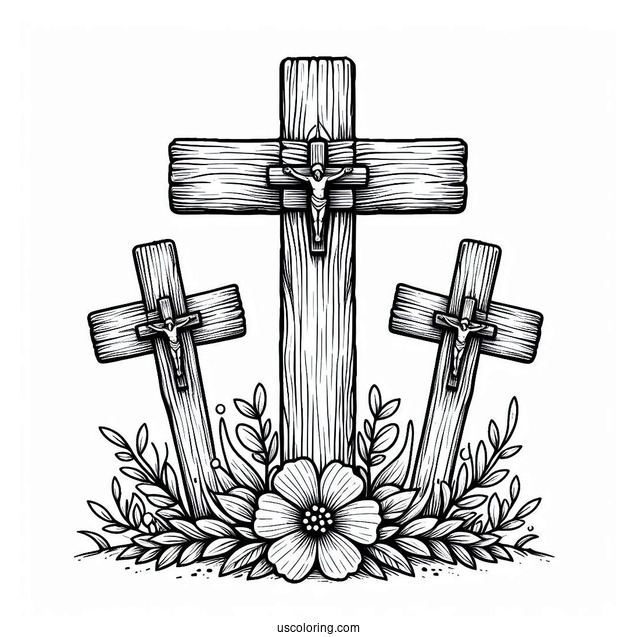 Three Wooden Crosses Coloring In