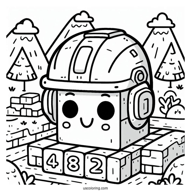 Numberblocks Coloring Page14 Outdoor Wearing Helmet