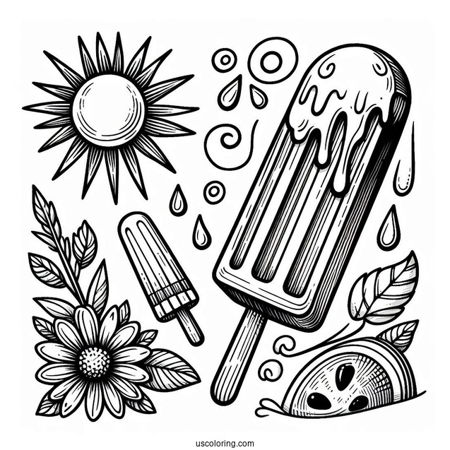 Two Popsicles Melting In The Summer Coloring Page For Kids