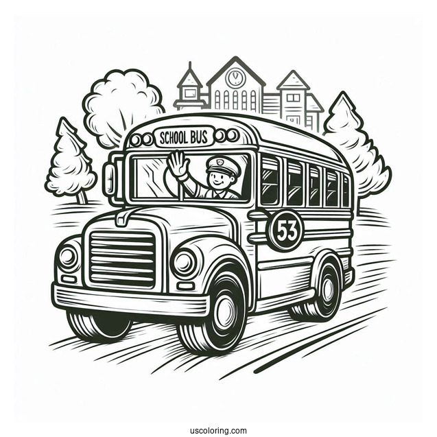 Friendly School Bus Coloring Page Driver Waving