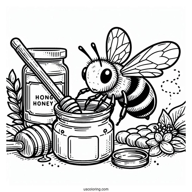 Detailed Bee Coloring Page Making Honey