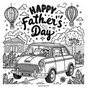 Father's Day Coloring Page Of Words Above A Car