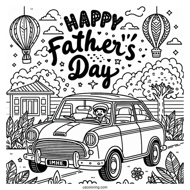 Father's Day Coloring Page Of Words Above A Car