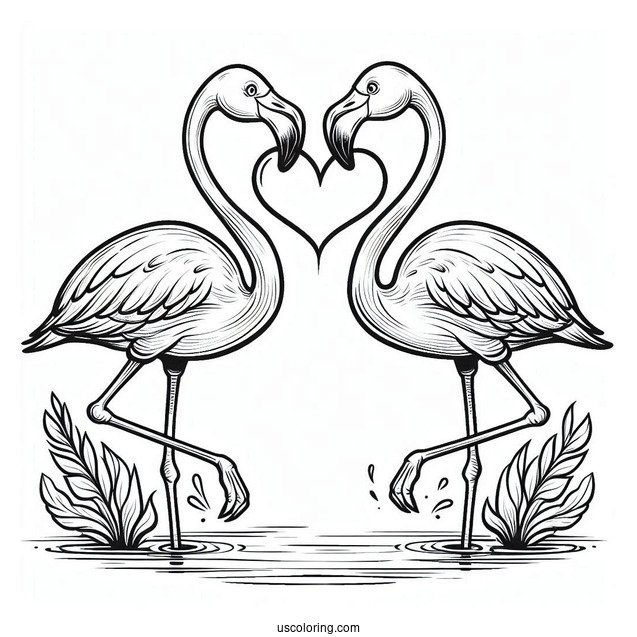 Two Flamingos Making a Love Heart Shape