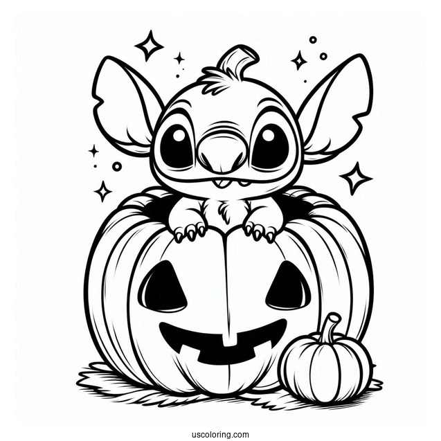 Pumpkin Coloring Page Of Cute Stitch Inside A Jack O Lantern For Kids