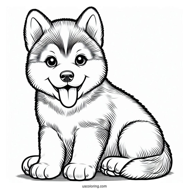 Husky Puppy With Tongue Out Coloring Page