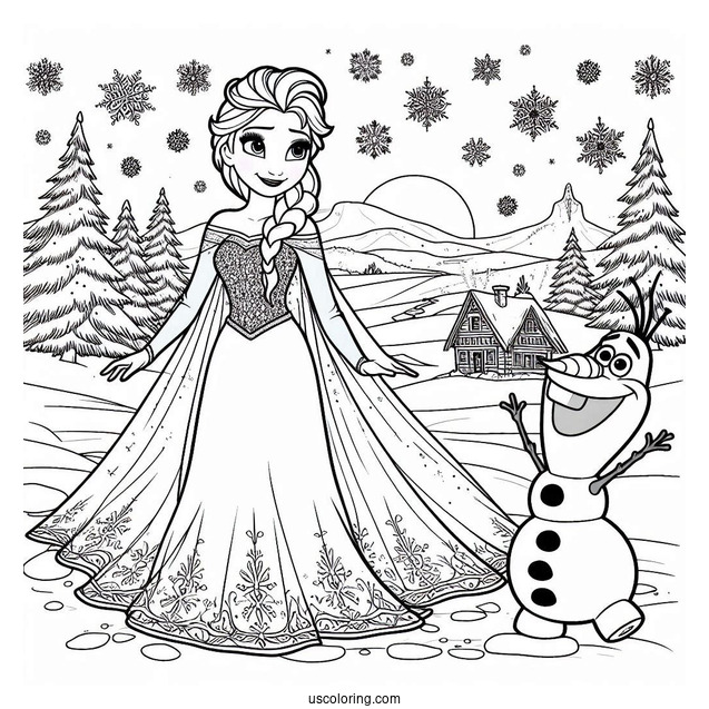 Elsa And Olaf In The Snow Coloring Sheet