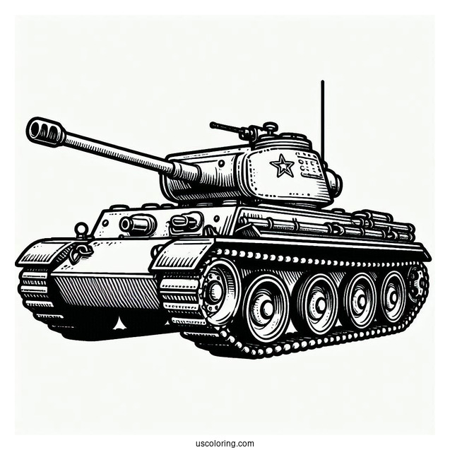 Old Military Tank Coloring Sheet for Young Kids