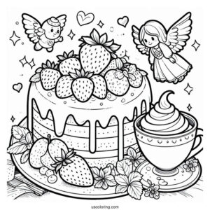 Strawberry Shortcake Coloring Page With Angel Cake, Crepe, And Ginger Snap