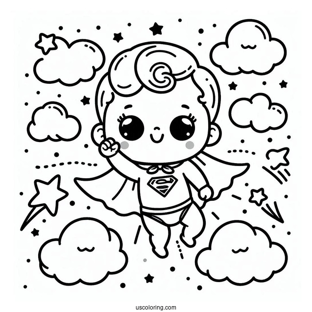 Super Baby Coloring Page In The Clouds