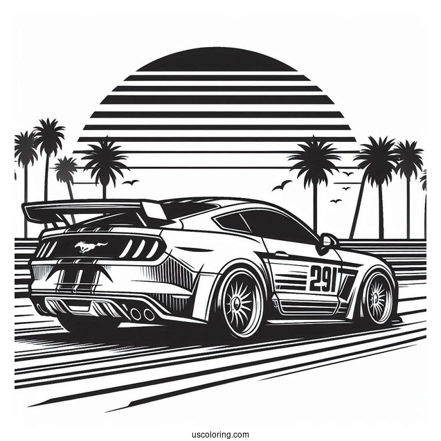 Mustang Race Car On Track To Color