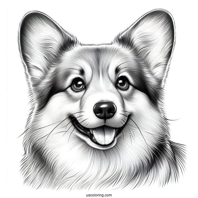 Close Up Of Realistic Corgi Coloring Page