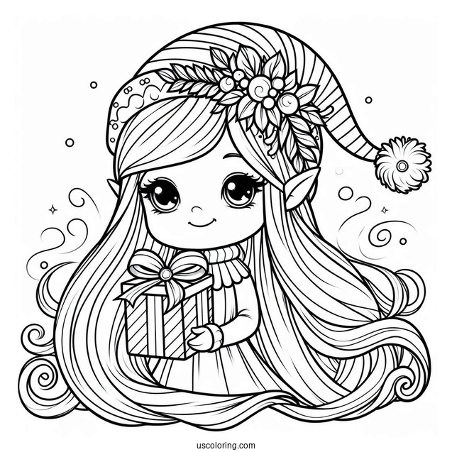 Girl Christmas Elf Coloring Page For Kids