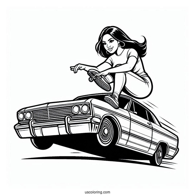 Easy Outline Of Lowrider Coloring Page Hopping Sideways For Kids