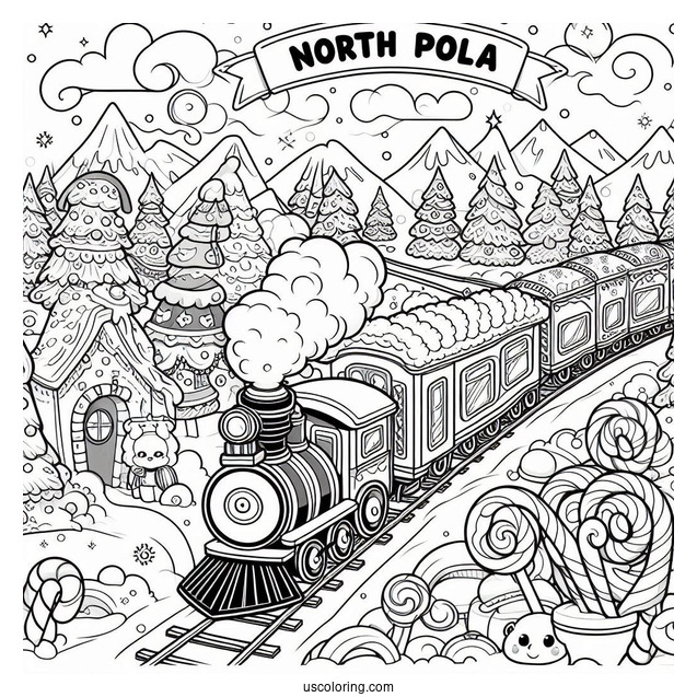 North Pole Coloring Page Express Train Going Through Candyland