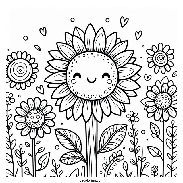 Smiling Spring Coloring Page Sunflower For Preschoolers