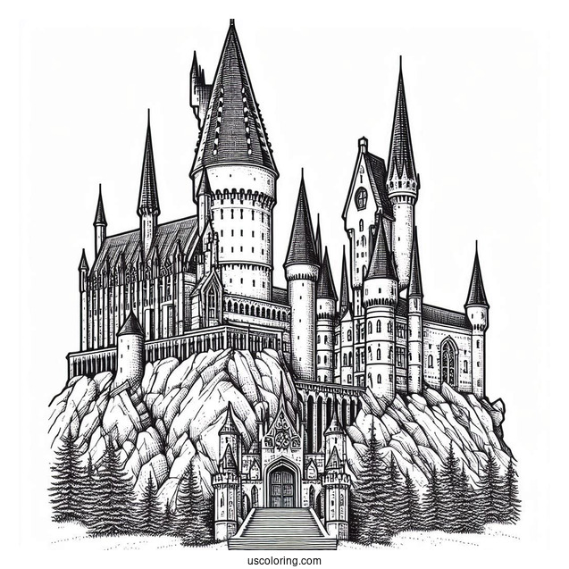 Detailed Hogwarts Castle Coloring Page
