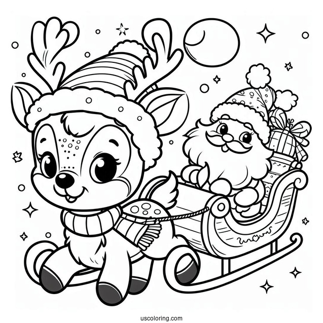 Rudolph Coloring Page Pulling Santa s Sleigh For Kids