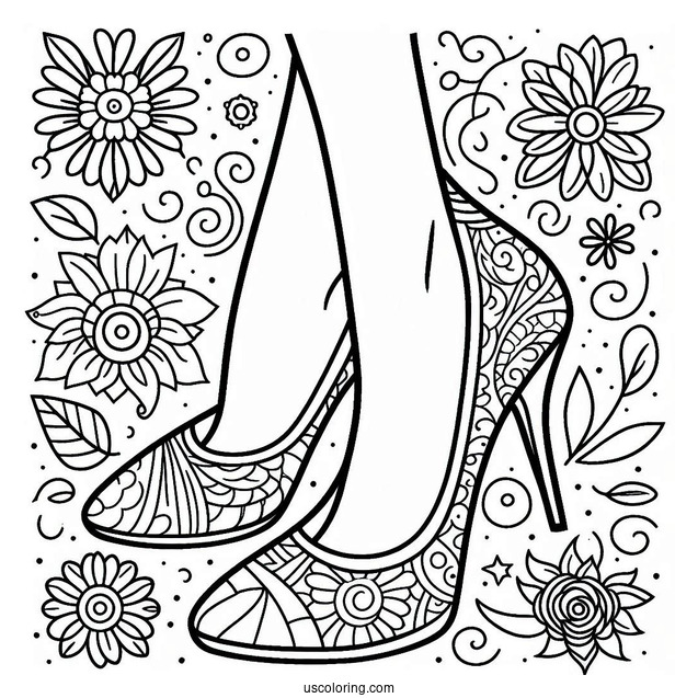 A Pair Of High Heels Coloring In For Preschoolers