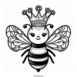 Queen Bee Coloring Page Wearing A Crown For Kids