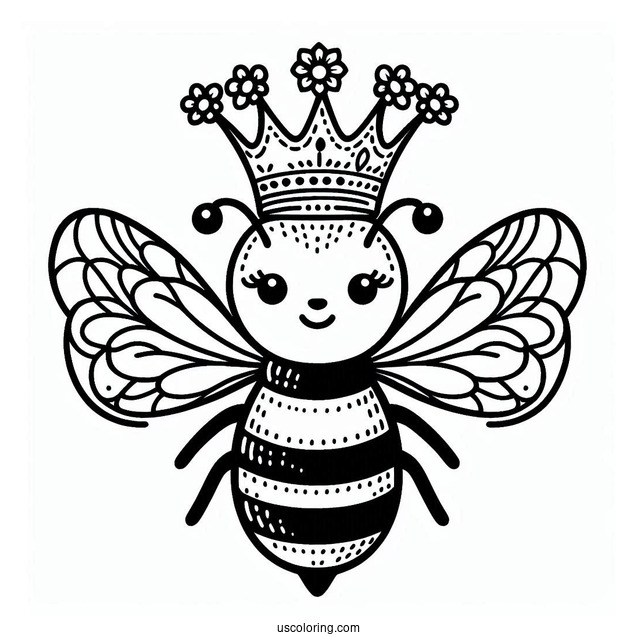 Queen Bee Coloring Page Wearing A Crown For Kids