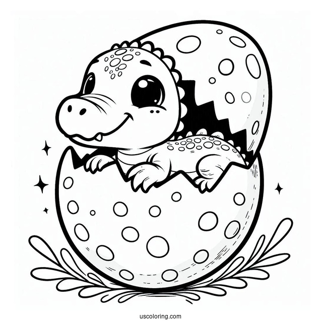 Coloring Page Of Baby Crocodile Hatching From Egg