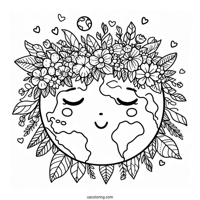 Earth Wearing Flower Crown Coloring Page For Kids