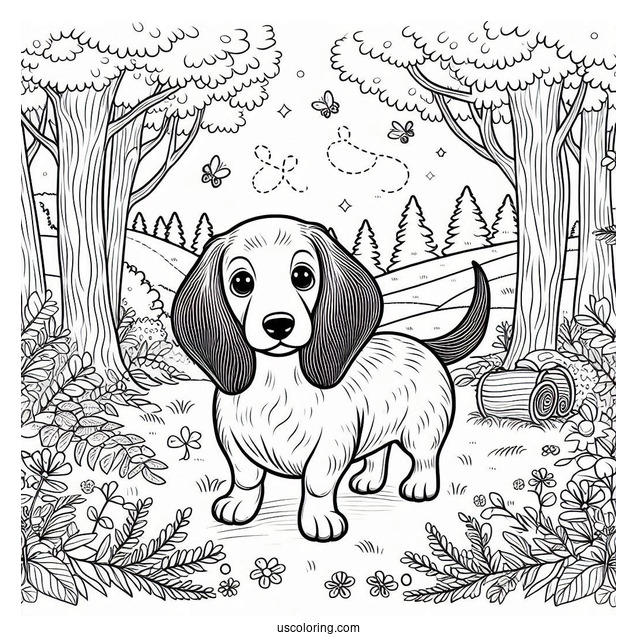 Puppy Dachshund Coloring Page In The Forest