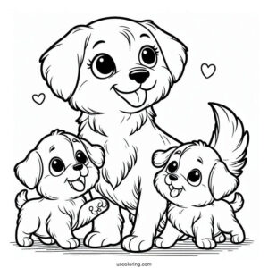 Coloring Page Of Mama Dog With Her Puppies