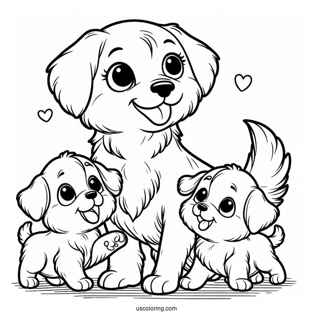 Coloring Page Of Mama Dog With Her Puppies