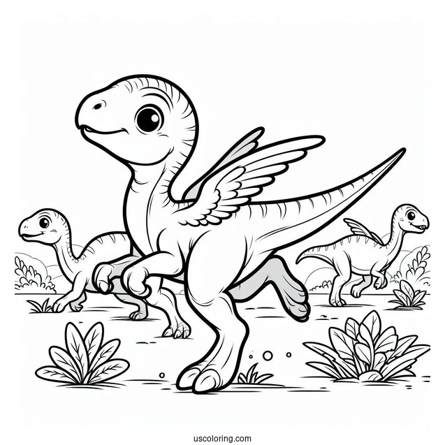 Young Parasaurolophus Coloring Page Running With Other Dinosaurs