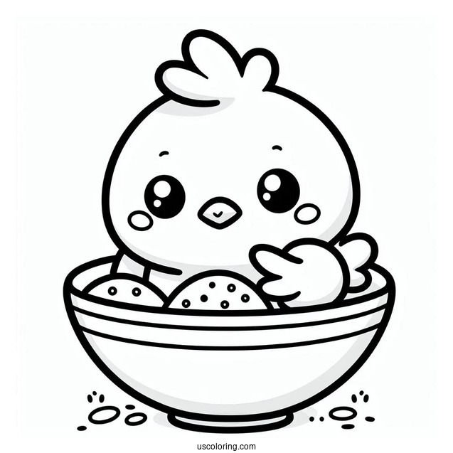 Cute Kawaii Chicken In Bowl To Color