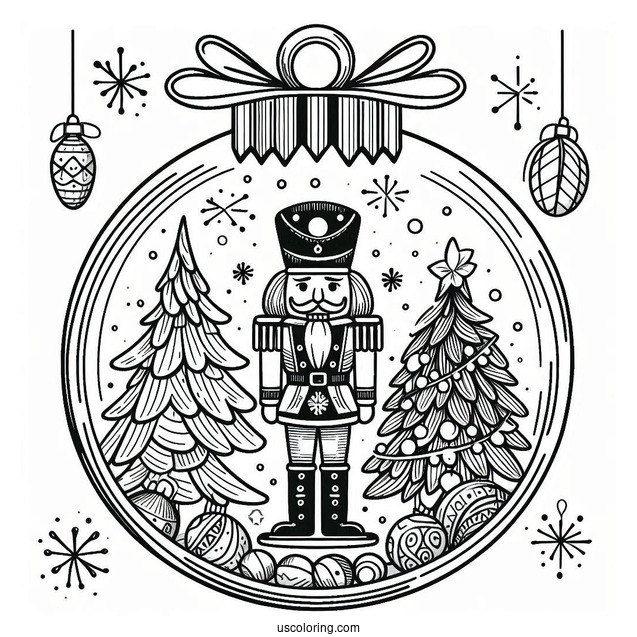 Christmas Ornaments Coloring Page Of Nutcracker And Christmas Tree Inside Bauble