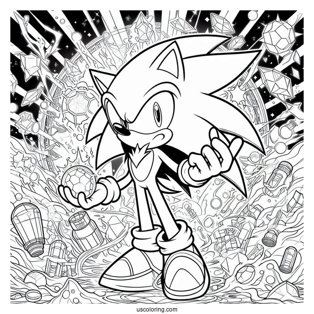 Super Sonic Coloring Page Holing Chaos Emerald