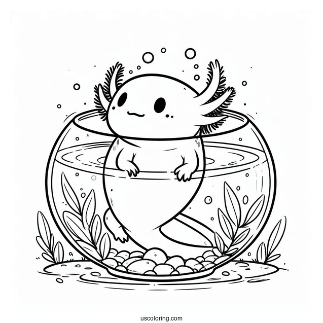 Axolotl Coloring Page Inside A Fish Bowl For Kids