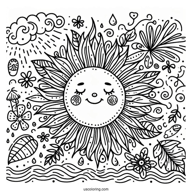 Summer Coloring Page Of Sun With Face