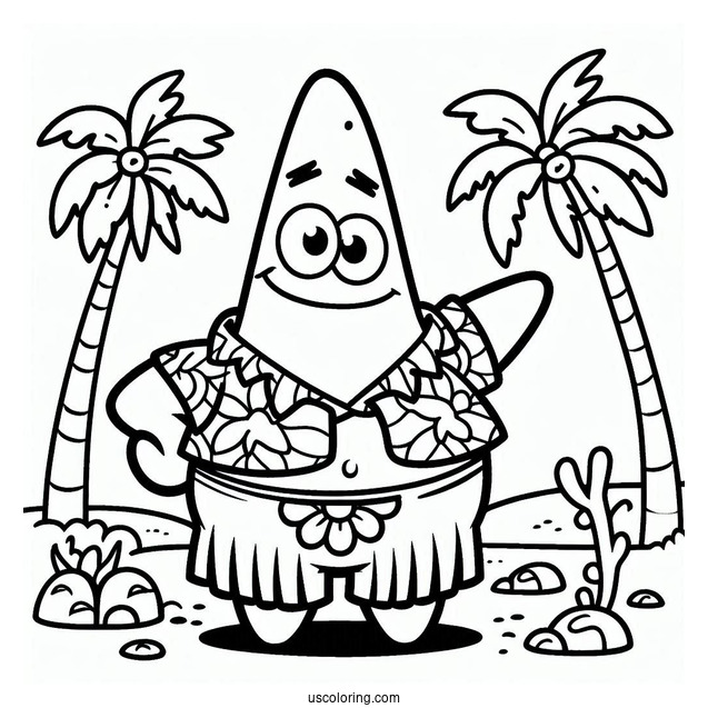 Patrick Star Coloring Page In Hula Shirt And Shorts