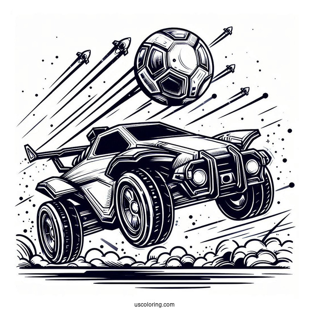 Rocket League Coloring Page Battle Car In The Air With The Ball