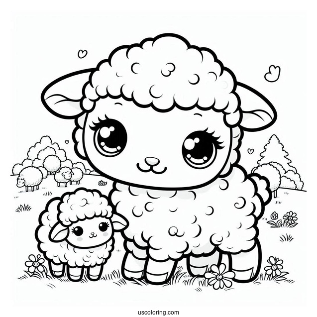 Cute Baby Lamb On Country Side Coloring